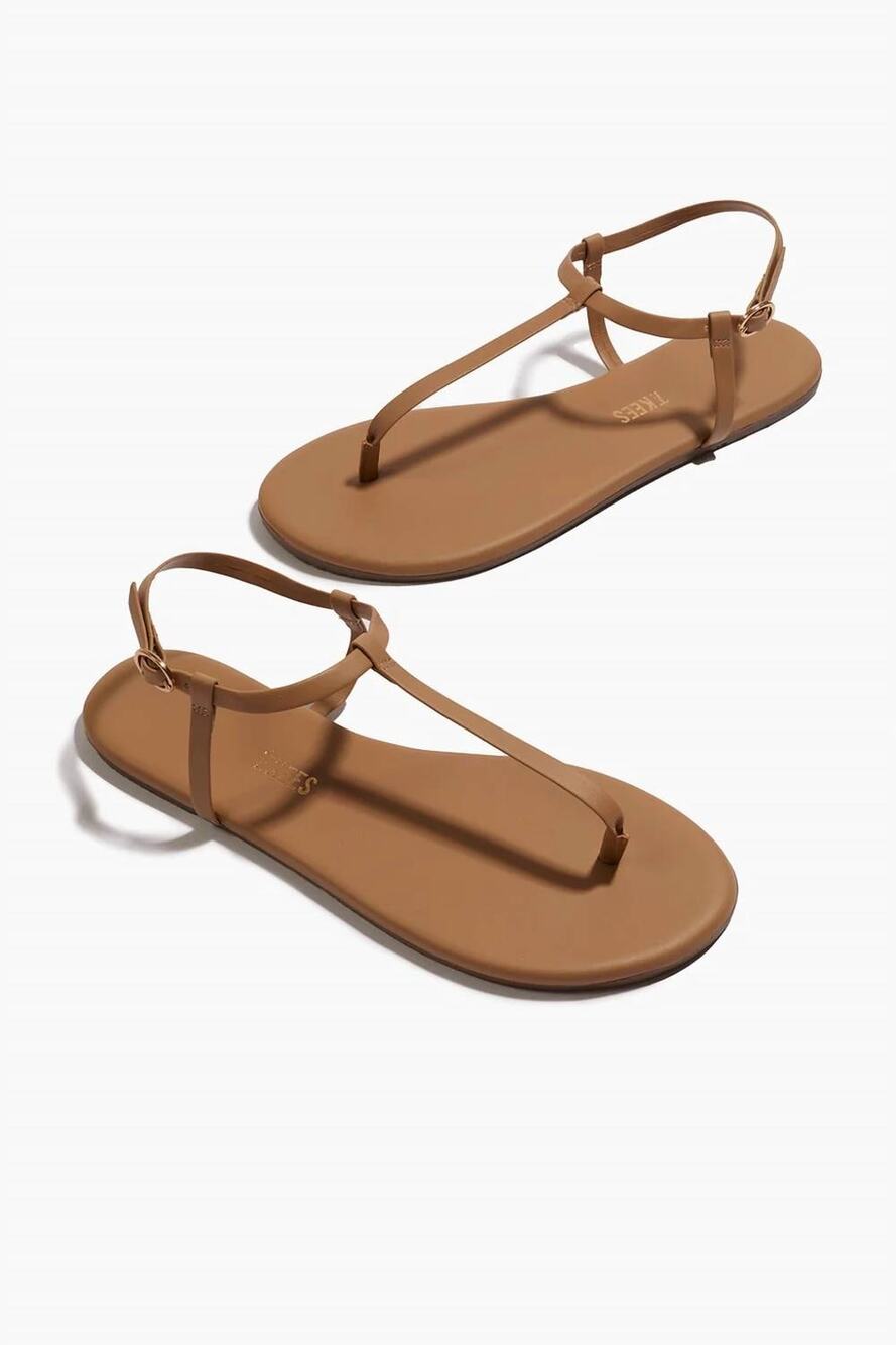TKEES Mariana Leather T Strap Sandal Cocobutter 9 NWT Coastal Chic Tan